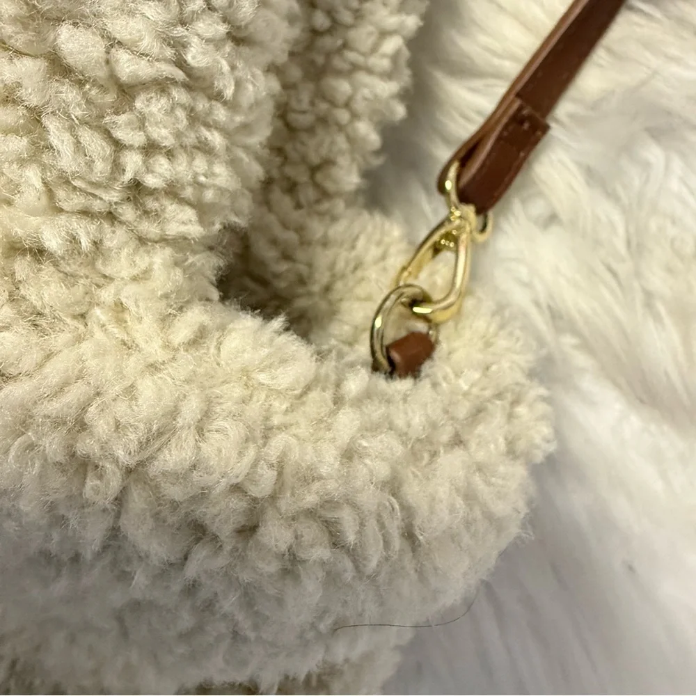 Aspen Sherpa Tote Bag Cross Body Cream Faux Shearling